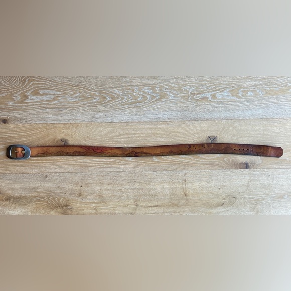 Vintage Tooled Leather Belt Mountain Sunset Scene 36 - Picture 1 of 9